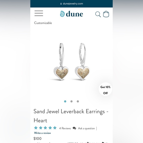 Dune Jewelry, Sand Jewel Leverback Earrings - Heart. Sand from the Caribbean. - Picture 6 of 6